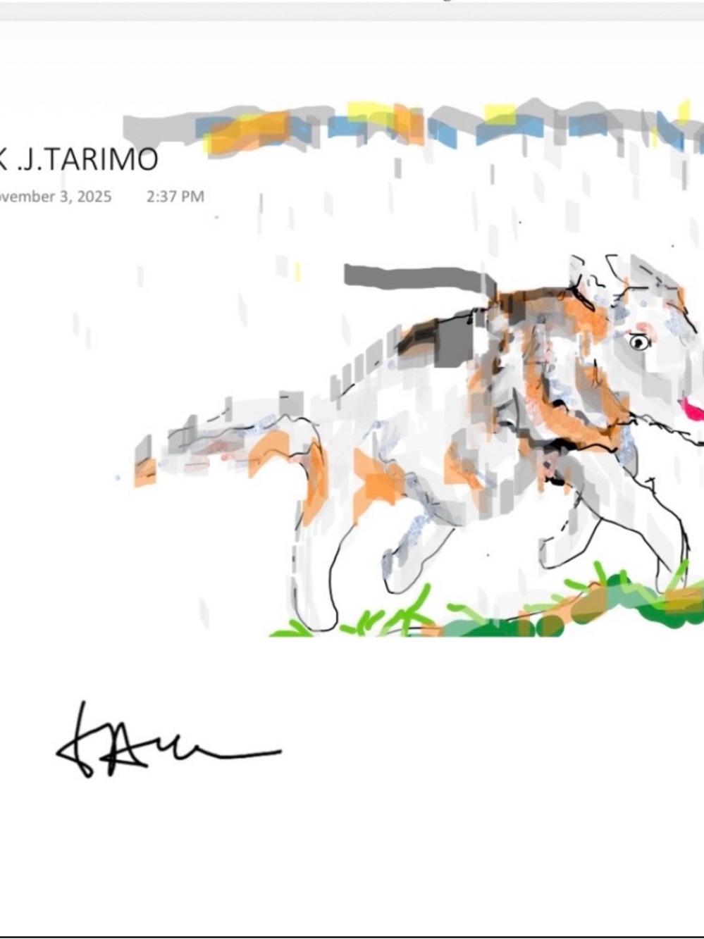 Digital Dog Art Print in White, Orange and Gray by